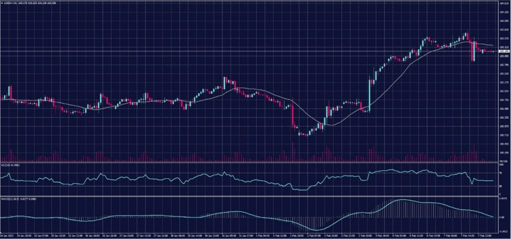 US Dollar Index chart on 8 February 2023